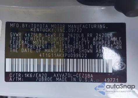2023 Toyota Camry Se z USA, uszkodzony, nr VIN 4T1G11AKXPU099622